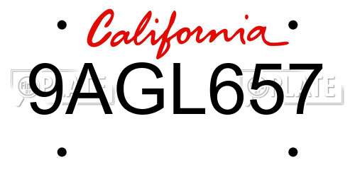 9AGL657 California License Plate
