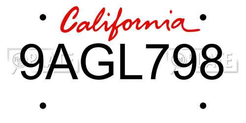 9AGL798 California License Plate