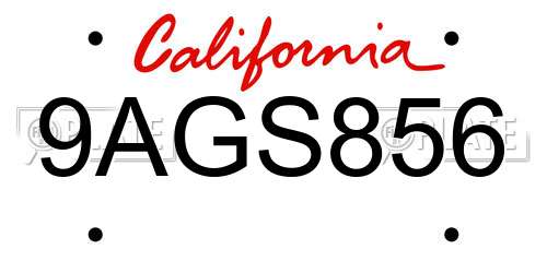 9AGS856 California License Plate