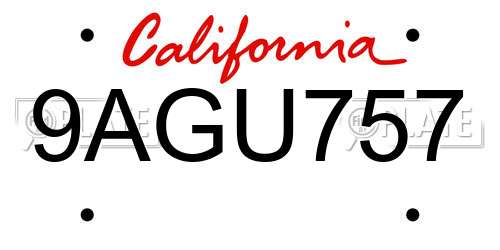 9AGU757 California License Plate