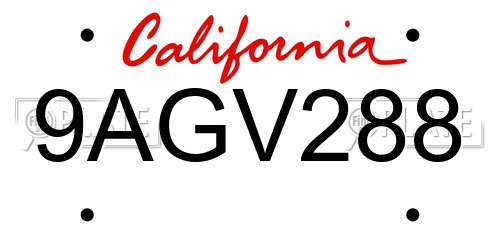 9AGV288 California License Plate