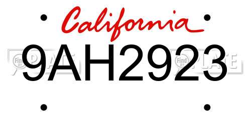 9AH2923 California License Plate