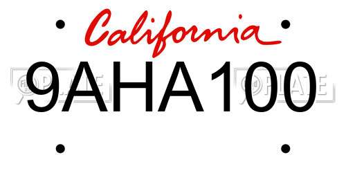 9AHA100 California License Plate