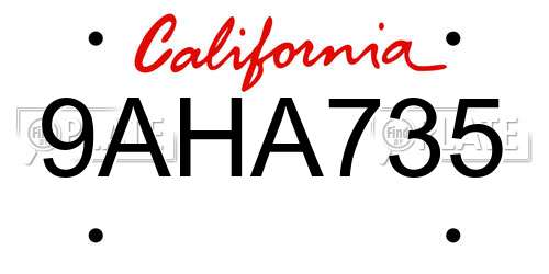 9AHA735 California License Plate