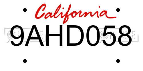 9AHD058 California License Plate