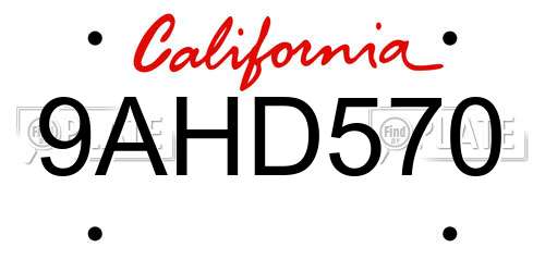 9AHD570 California License Plate