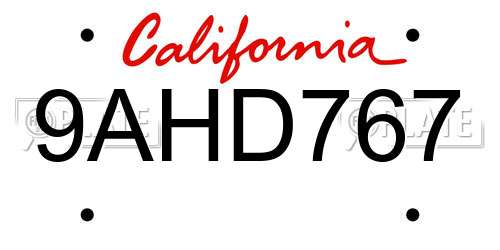 9AHD767 California License Plate