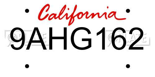 9AHG162 California License Plate