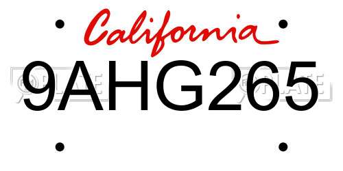 9AHG265 California License Plate