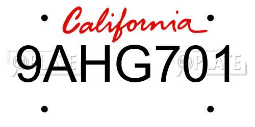 9AHG701 California License Plate
