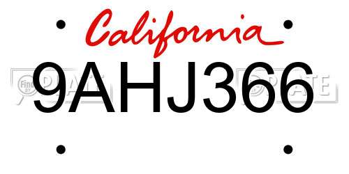 9AHJ366 California License Plate