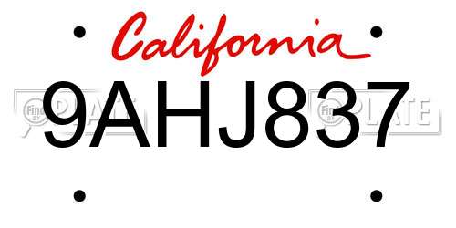 9AHJ837 California License Plate