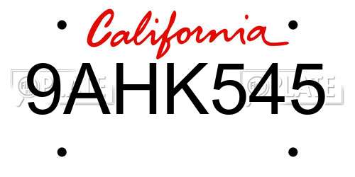 9AHK545 California License Plate