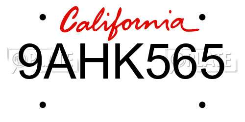 9AHK565 California License Plate
