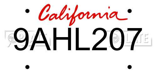 9AHL207 California License Plate