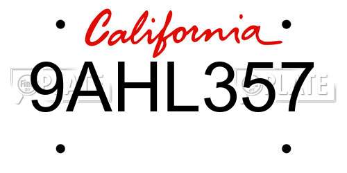 9AHL357 California License Plate