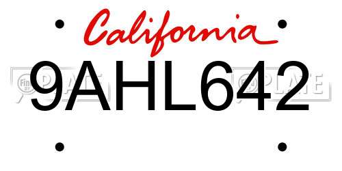 9AHL642 California License Plate