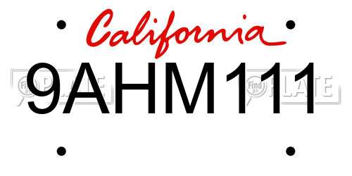 9AHM111 California License Plate