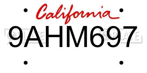 9AHM697 California License Plate