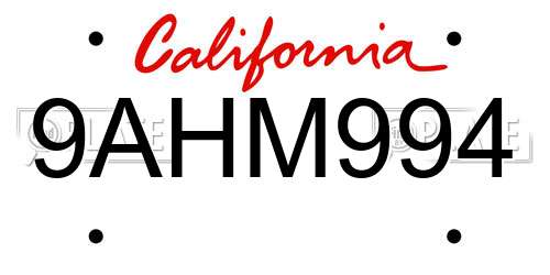 9AHM994 California License Plate