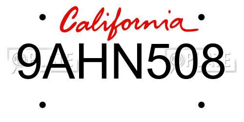 9AHN508 California License Plate