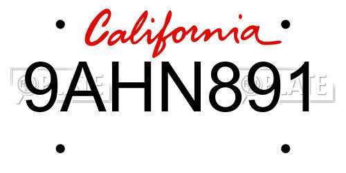 9AHN891 California License Plate
