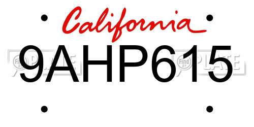 9AHP615 California License Plate