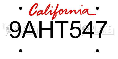 9AHT547 California License Plate