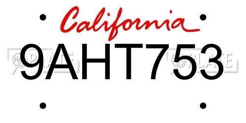 9AHT753 California License Plate