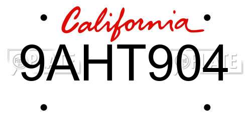 9AHT904 California License Plate