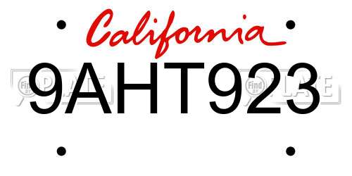 9AHT923 California License Plate