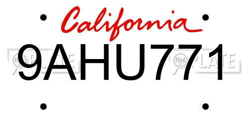9AHU771 California License Plate