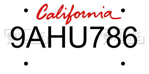 9AHU786 California License Plate
