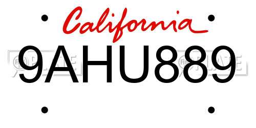 9AHU889 California License Plate