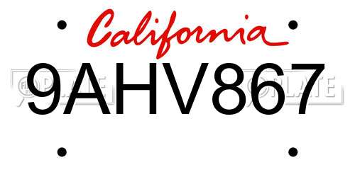 9AHV867 California License Plate