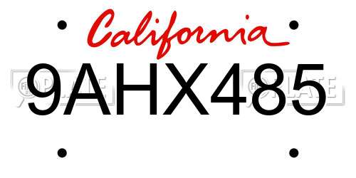 9AHX485 California License Plate