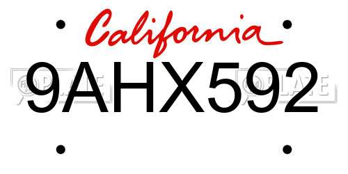 9AHX592 California License Plate