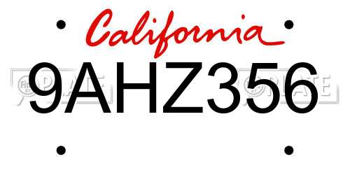 9AHZ356 California License Plate