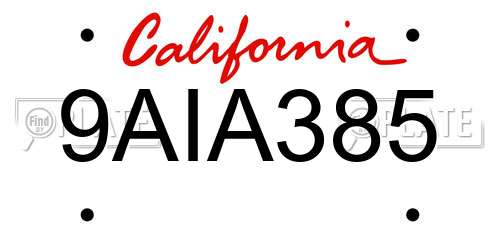 9AIA385 California License Plate