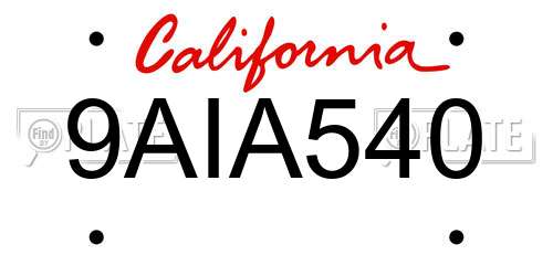 9AIA540 California License Plate