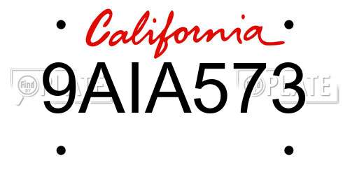 9AIA573 California License Plate