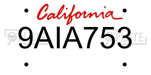 9AIA753 California License Plate