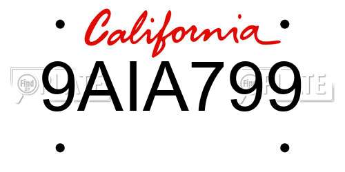 9AIA799 California License Plate