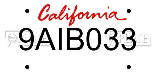 9AIB033 California License Plate
