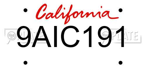9AIC191 California License Plate