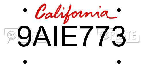 9AIE773 California License Plate