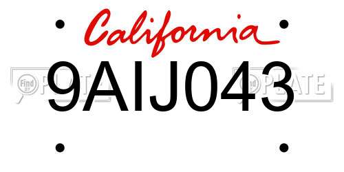 9AIJ043 California License Plate