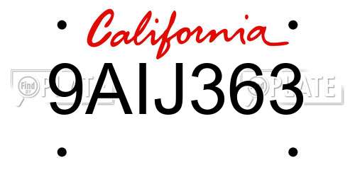 9AIJ363 California License Plate