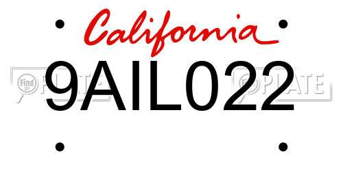 9AIL022 California License Plate