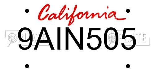 9AIN505 California License Plate